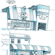 Steven Sugar’s development drawings of proposed Beach City locations, including It’s a Fold, Fish Stew Pizza, Big Donut, Beach Citywalk Fries, Kone ‘n’ Son, and Tee Time.